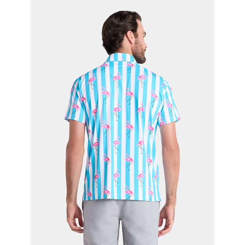 Men's Polo Shirt with Flamingo Print UPF 50+ Sun Protection, 4-Way Stretch
