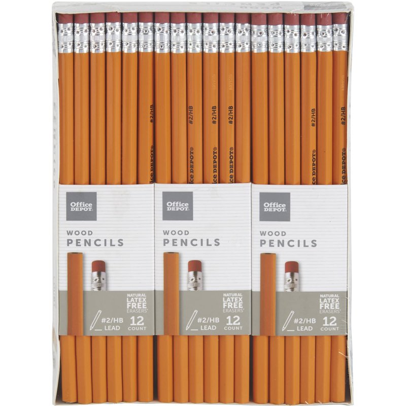 Office Depot HB No. 2 Wooden Pencils Set of 72 - Yellow, Hex Shaped, Eraser Topper