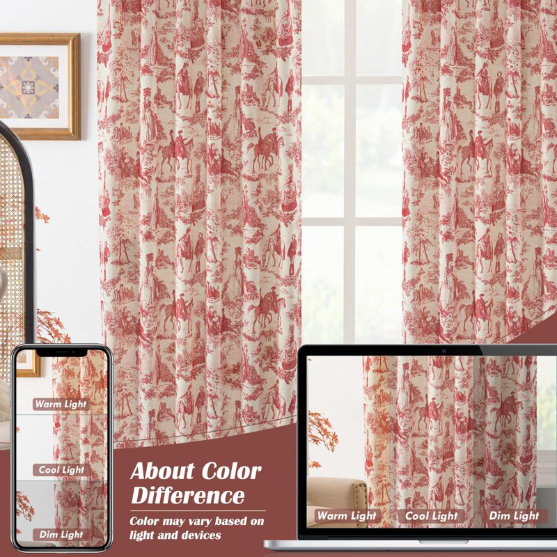 Blackout Linen Curtains for Bedroom & Living Room - Double Layer French Farmhouse Pattern, Thermal Sound Insulated Drapes, 90 Inch Length, 2 Panels
