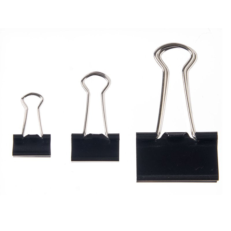 Metal Binder Clips Set - Assorted Sizes, 200 Black Office Clips