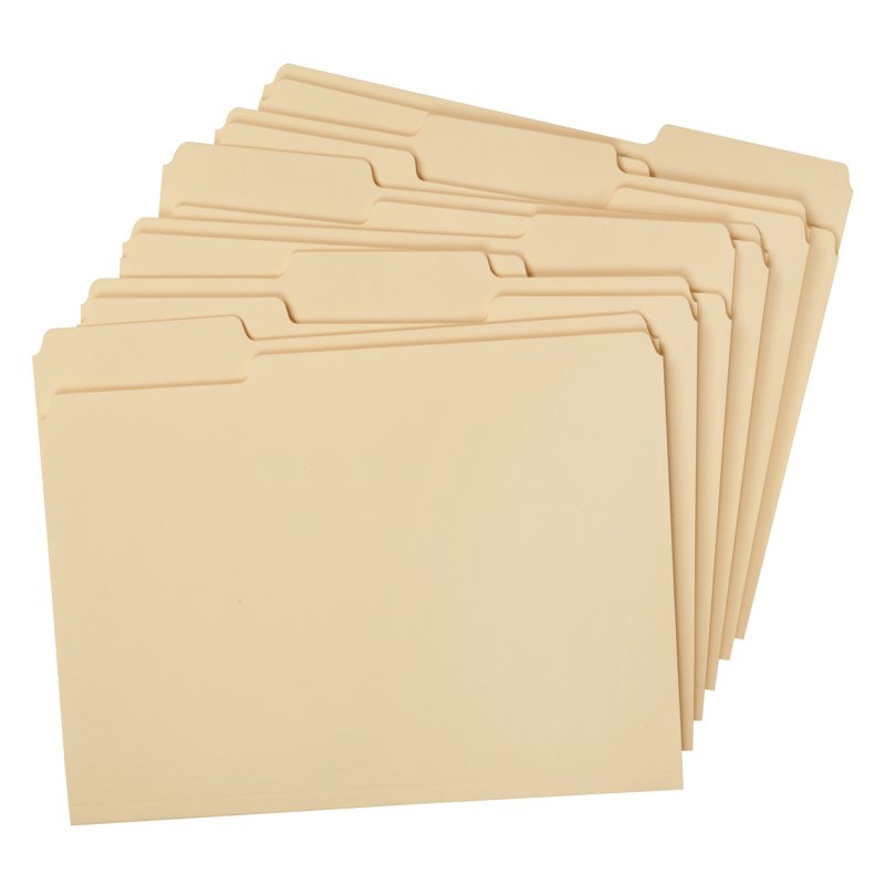 Heavyweight Manila Letter Size File Folders with 3 1/3-Cut Tabs, Pack of 25