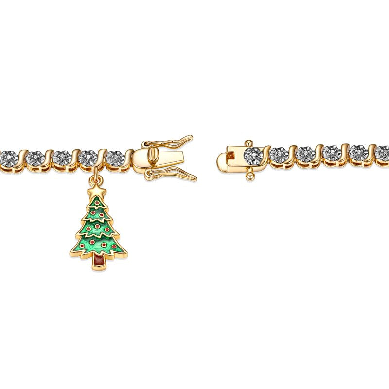 Silver Plated Diamond Accent Tennis Bracelet with Holiday Christmas Tree Charm