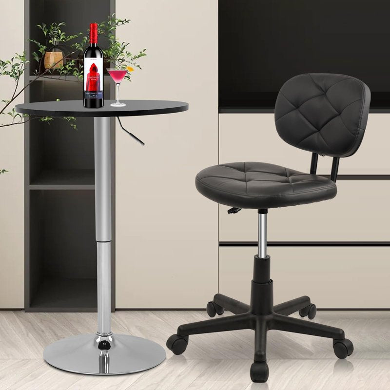 Adjustable Swivel Rolling Stool with PU Leather Seat and Foot Rest - Modern Drafting Chair