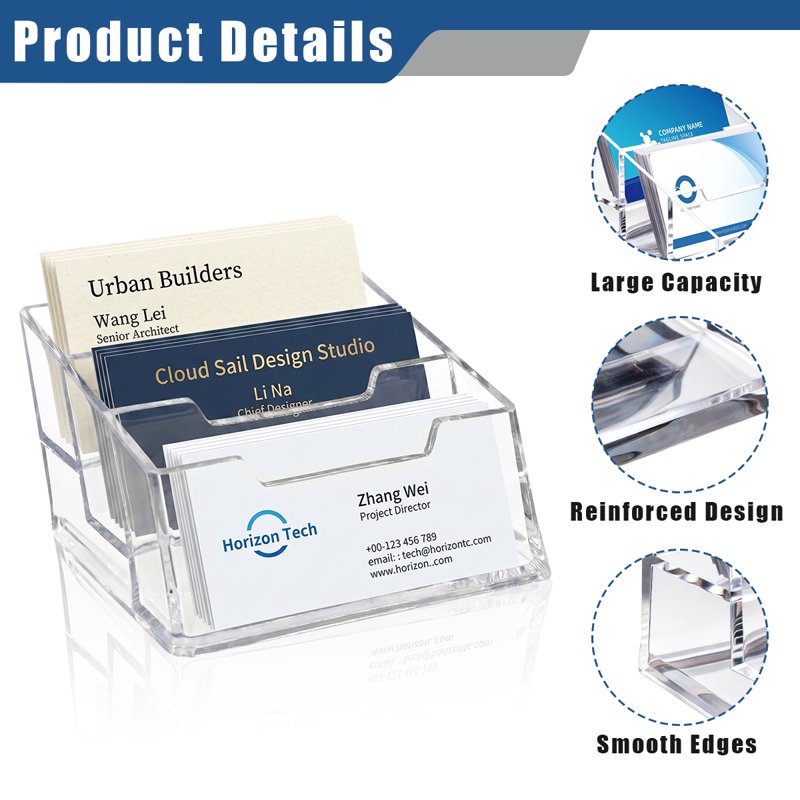 3-Tier Clear Acrylic Business Card Holder - Desktop Display Stand for Office & Reception