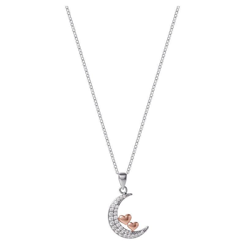 Women's Pink Gold Plated Cubic Zirconia Pendant Necklace, 18 Inch +2 Inch Extender