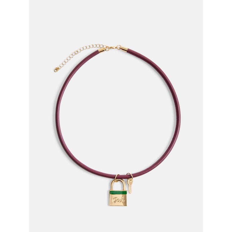 Women's Faux Leather Pendant Necklace with Gold-Tone Lock & Key - 18" + 3" Extender