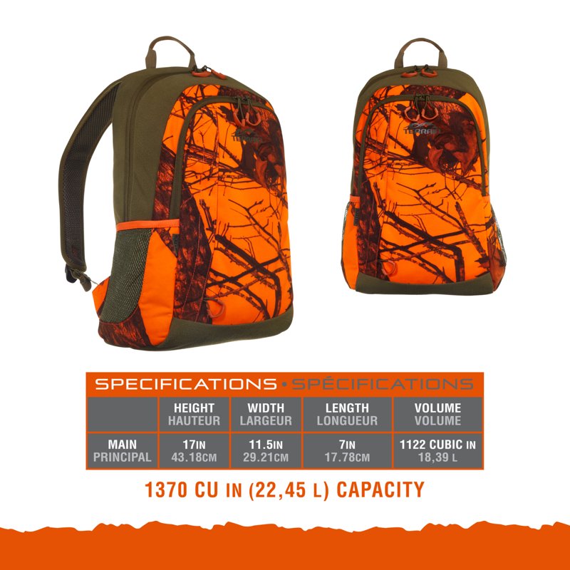 Terrain Delta Mossy Oak Break-Up Blaze Camo Hiking Backpack - Large Capacity, Adjustable Straps