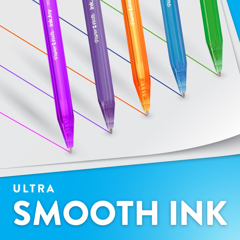 (3 Pack) Paper Mate InkJoy 100 Ballpoint Retractable Pens – 1.0 mm, Assorted Colors