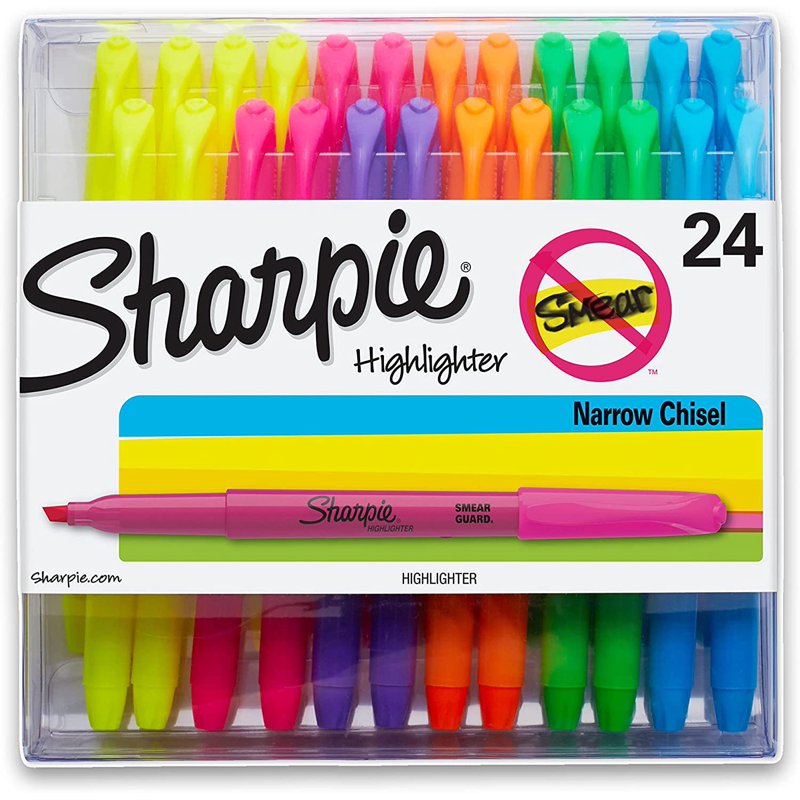 24 Pack Assorted Highlighters with Chisel Tips - Smear Guard Technology