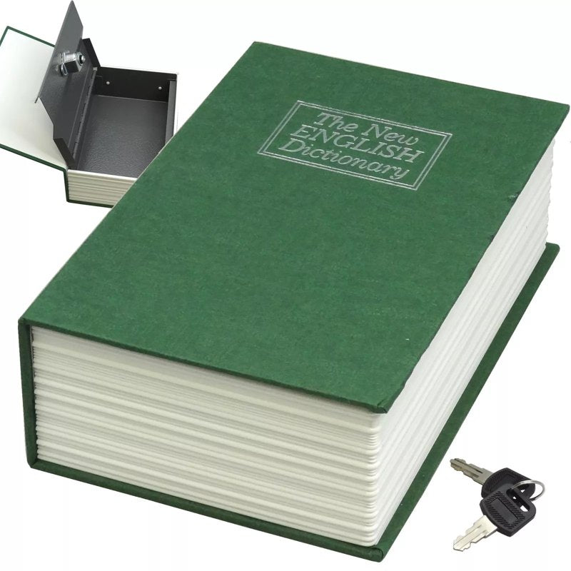 Small Green Book Safe with Key Lock - Hidden Disguise for Valuables