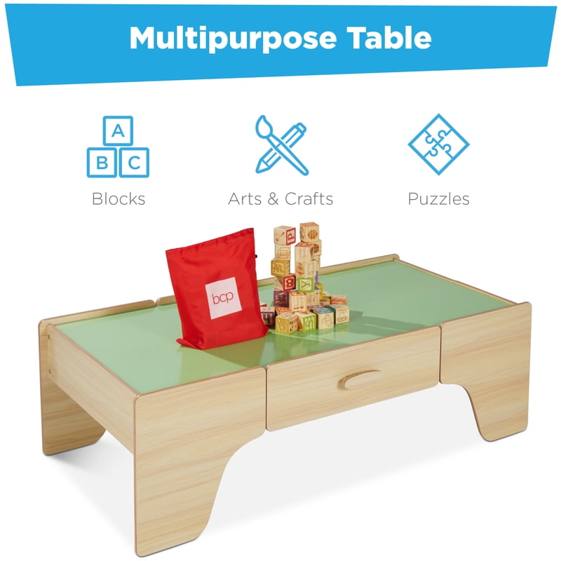 Kids Train Table Set with Reversible Surface - Wooden Play & Activity Center