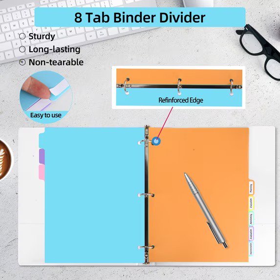 8-Piece 1 Inch Binder and Dividers Organizer Set - Holds 200 Sheets, Letter Size