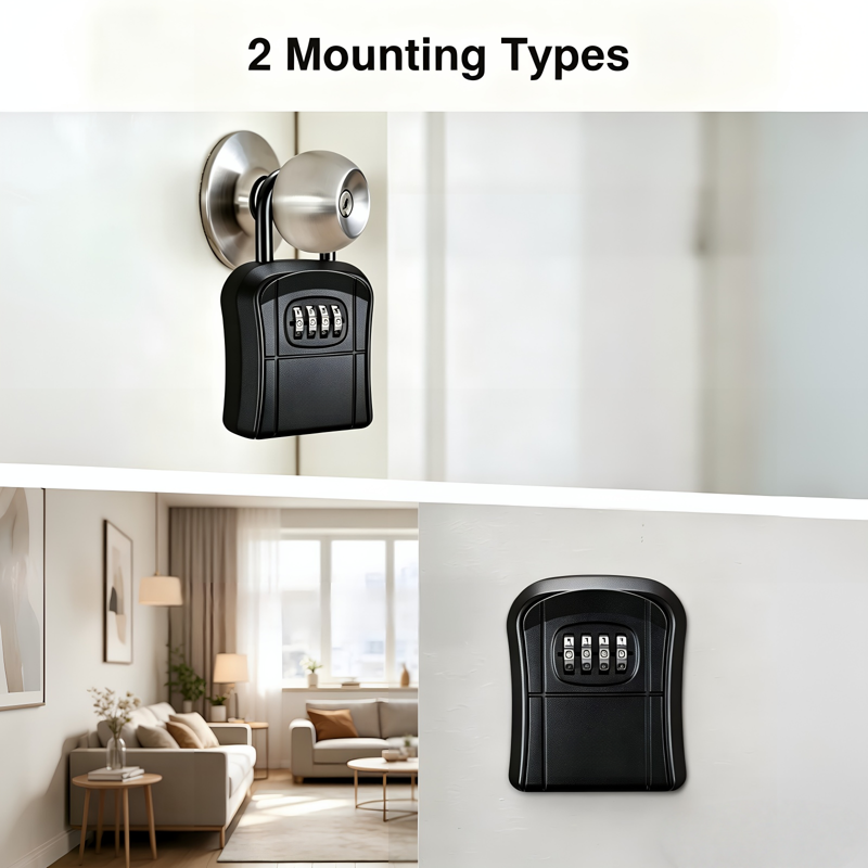 Portable Key Safe Lock Box with Resettable 4-Digit Code - Wall Mount or Hanging Storage for House Keys