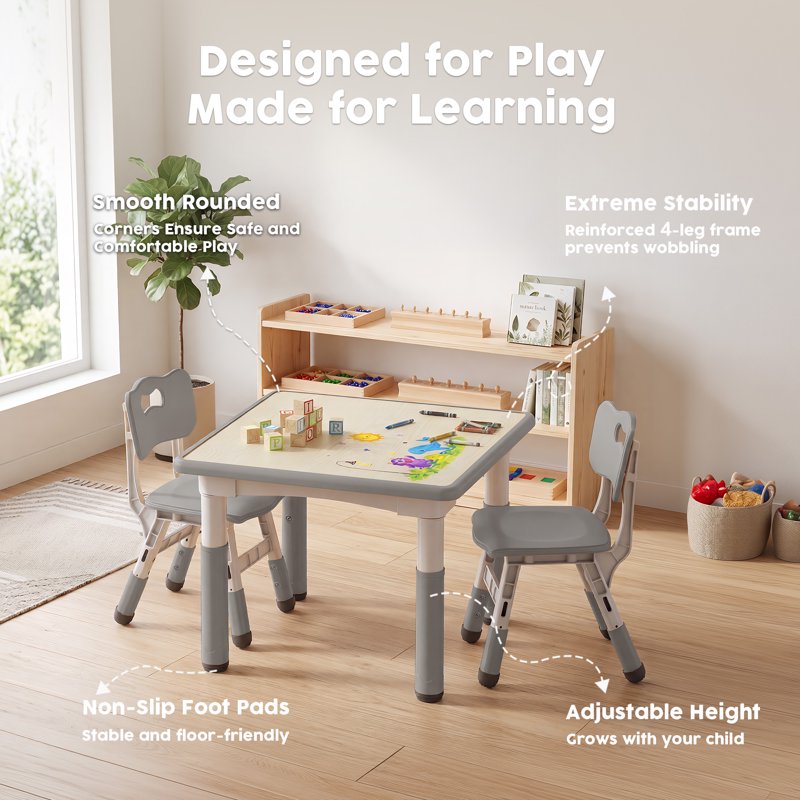 Kids Adjustable Table and Chair Set for Toddler Activities - Gray