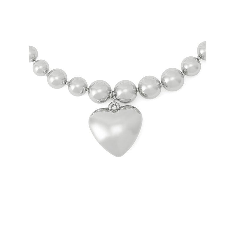Women's Puffy Heart Pendant Necklace with Rhodium Finish - Adjustable Chain