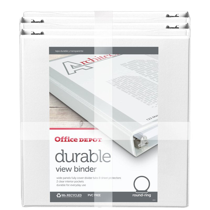3-Ring View Binder 1.5 Inch Pack of 4 White Durable Office Organizer