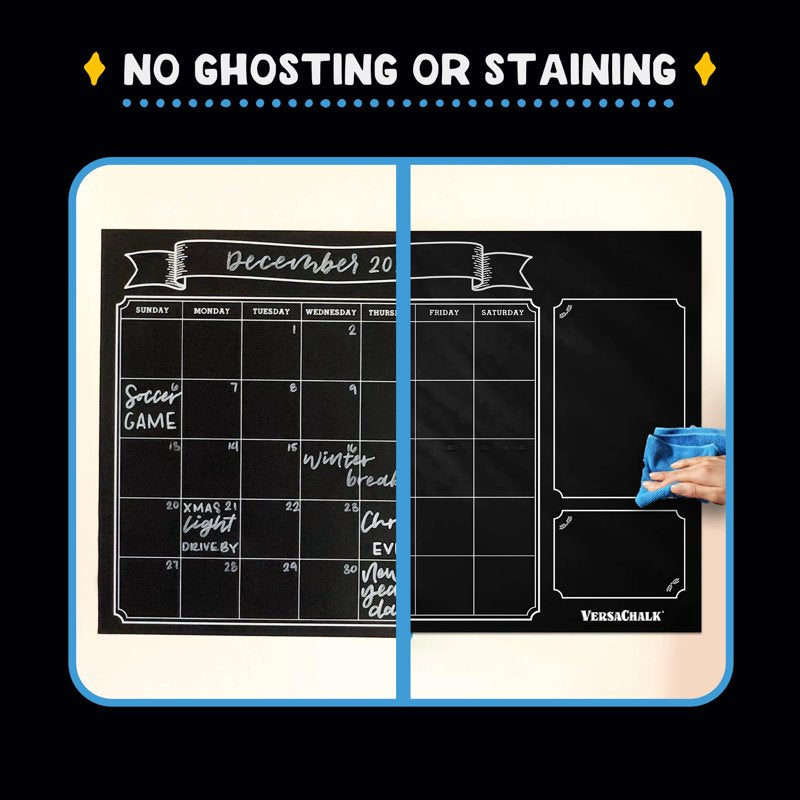 Vinyl Chalkboard Wall Calendar 24x36 with White Chalk Marker - Organize Stylishly