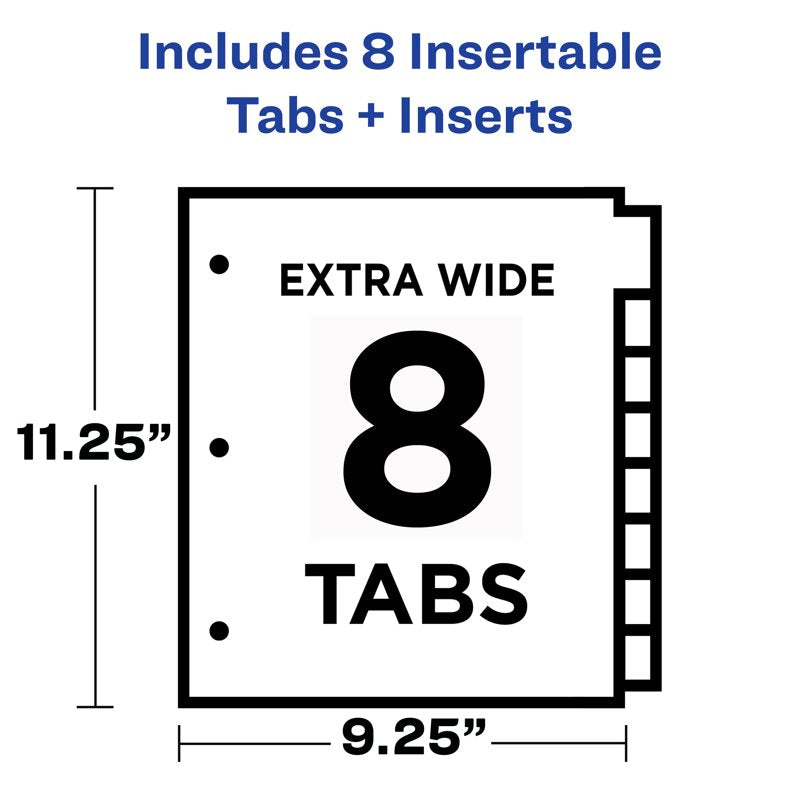 Big Tab Plastic Divider Set with Pockets - 8 Tabs, Multicolor, 8-Pack
