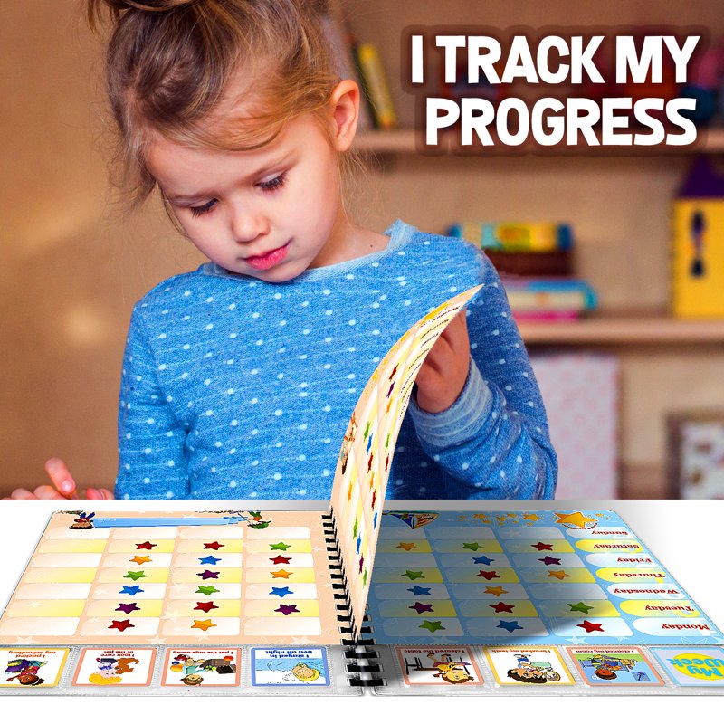 Kids Reward Chart & Journal Set with Stickers & Task Cards - Weekly Routine Tracking