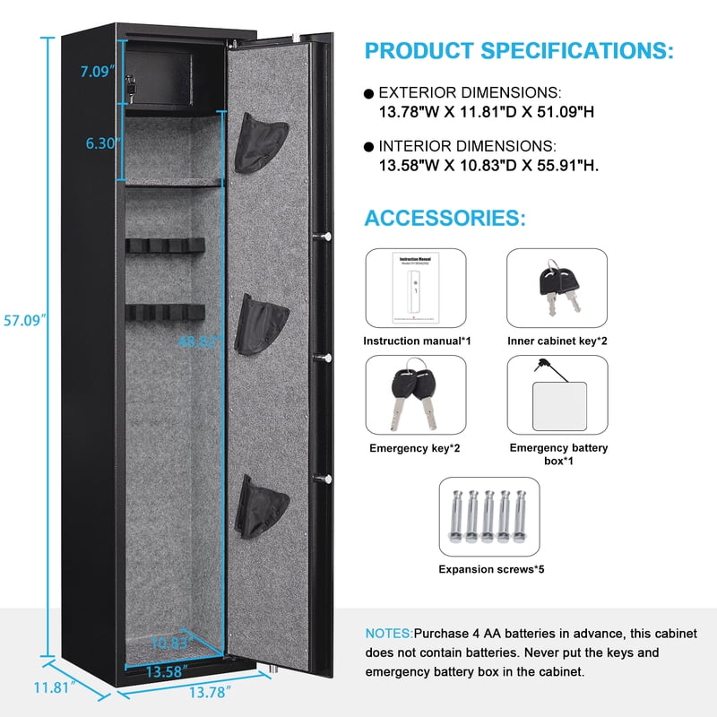 Home Gun Safe with Fingerprint & Key Lock, Adjustable Shelf, Alarm System