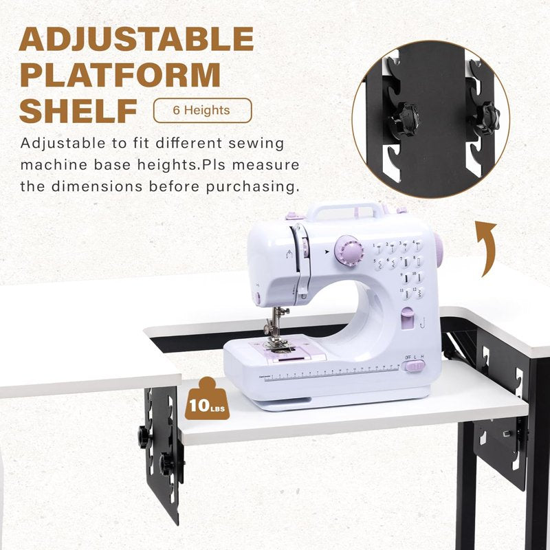 Portable Folding Sewing Table with Adjustable Shelf - Multipurpose Craft & Sewing Machine Workstation