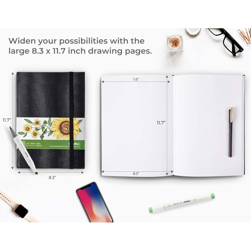 Large Hardcover Sketchbook with Marker Paper - 78 Sheets, 8.3x11.7 Inches