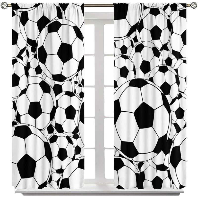 Kids Soccer Pattern Window Curtains - Insulated Thermal Drapes for Bedroom Nursery Classroom - 2 Panels