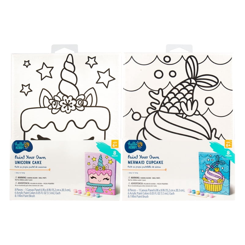 Paint Your Own Mermaid and Cupcake Canvas Art Kit - 2 Pack