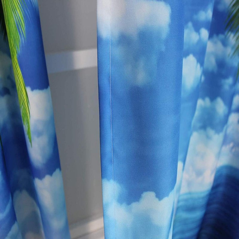 Beach Landscape Window Curtains - Waterproof Hawaiian Palm Tree 3D Pattern for Bedroom & Living Room