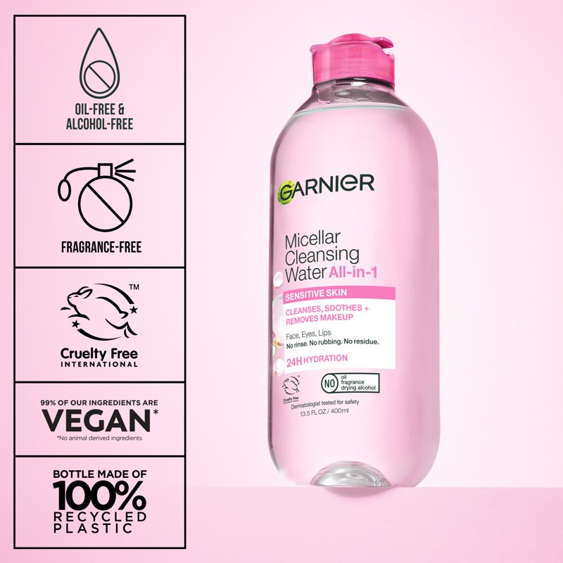 Garnier Micellar Cleansing Water All-in-1 Makeup Remover & Face Cleanser, 3.4 fl oz