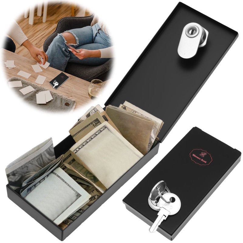 Portable Metal Cash Box for Gamblers with Keys - Compact Locking Safe