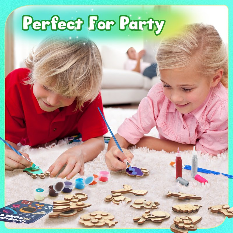 Glow-in-the-Dark Wooden Magnet Painting Kit for Kids - 40 Pieces