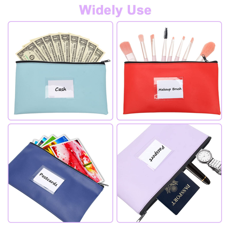 8-Pack Colorful Security Bank Deposit Bags with Transparent Window - 11x6 Inches