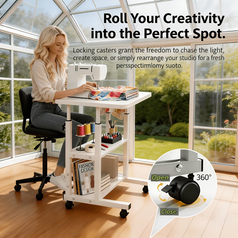 Adjustable Height Mobile Craft Table 60x40 Workstation with Lockable Wheels