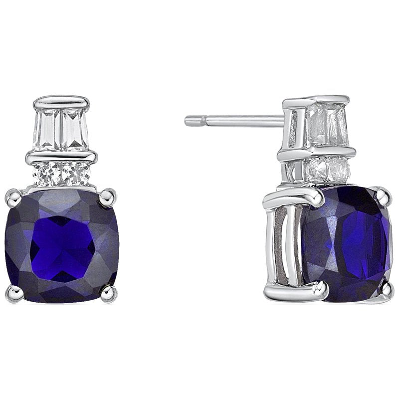 Sterling Silver Sapphire Earrings with White Sapphire - Hypoallergenic Jewelry