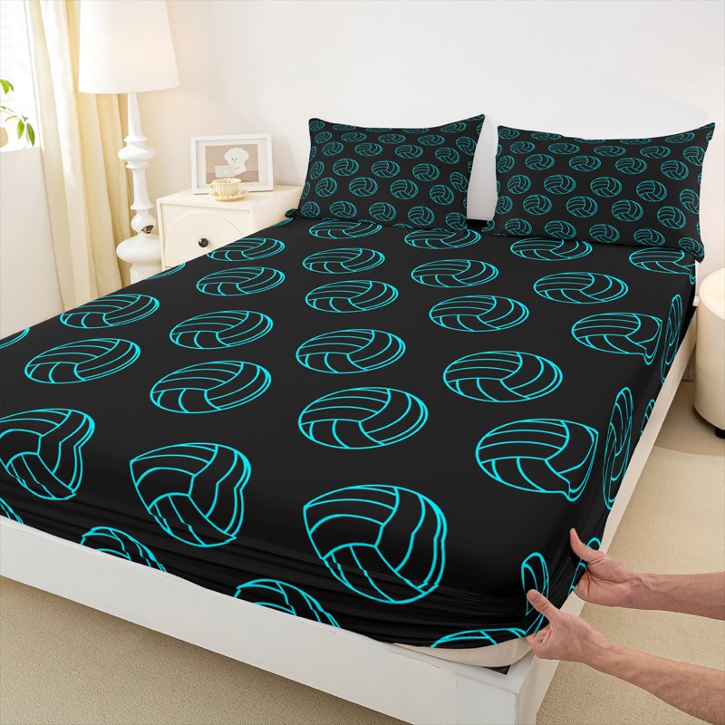 Castle Fairy Twin Sheet Set - 3pc Black Teal Sport Theme Fitted & Flat Sheets