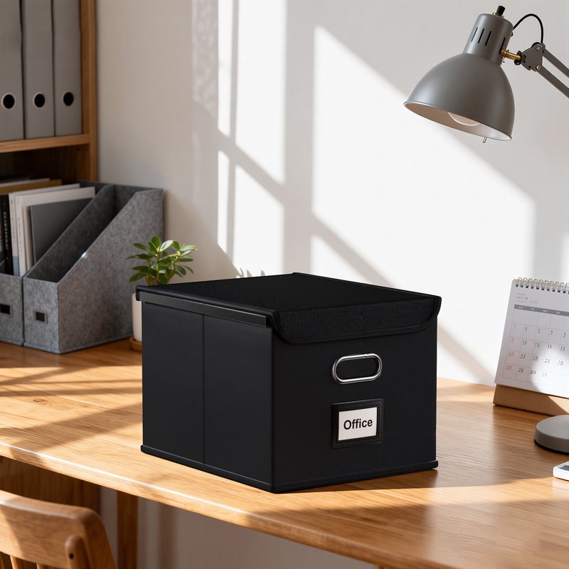 Foldable File Storage Box with Lid - Office & Home Organizer, Black