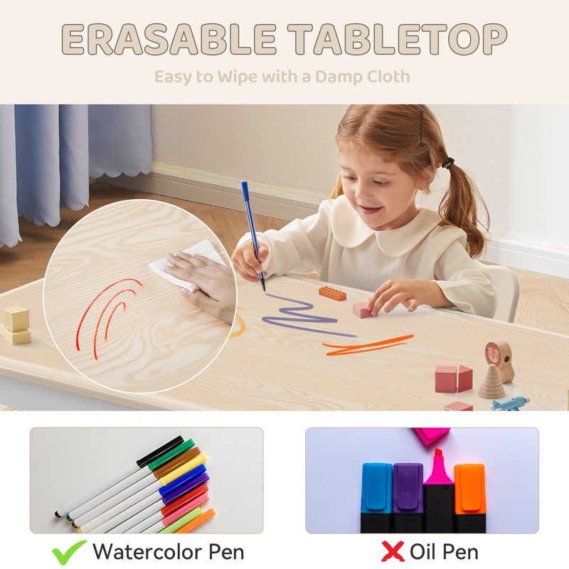 Kids Activity Table and 2 Chairs Set with Adjustable Height and Graffiti Desktop