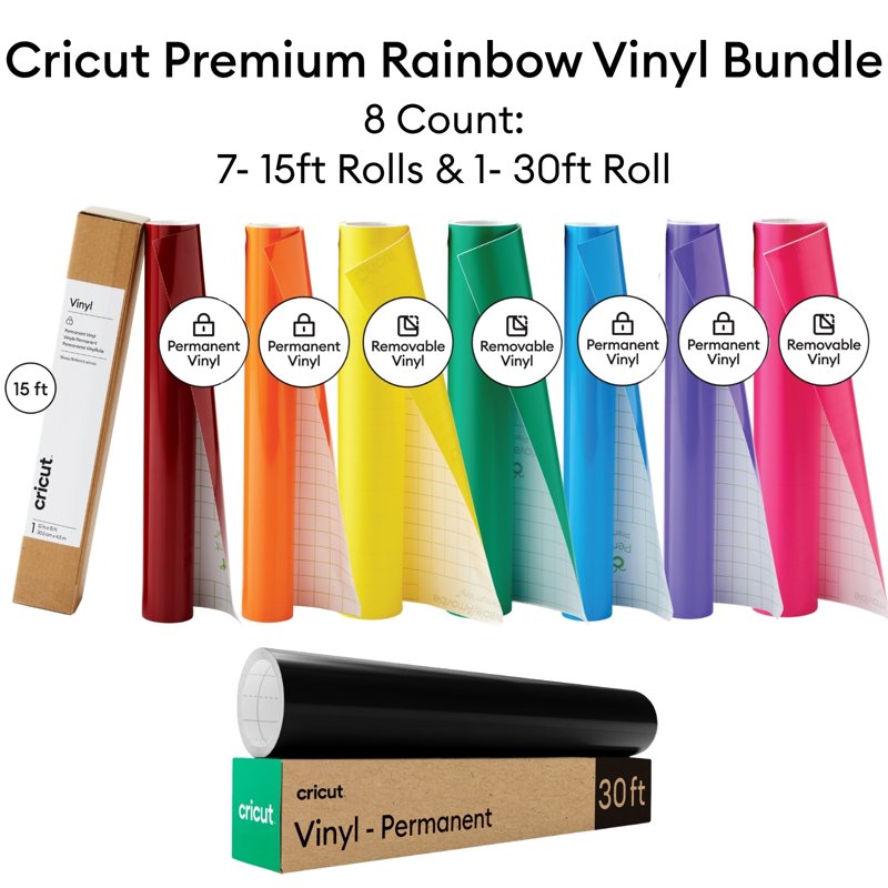 Rainbow Adhesive Vinyl Rolls Bundle for DIY Crafts - Cricut Compatible