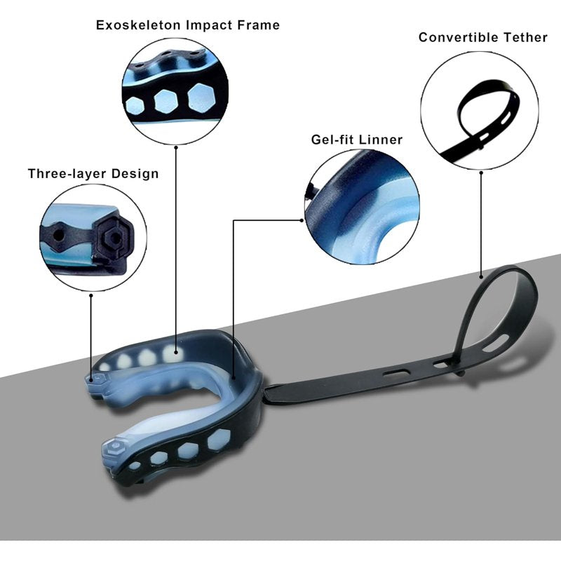 Shockproof Football Mouth Guard with Strap - Triple-Layer Impact Protection