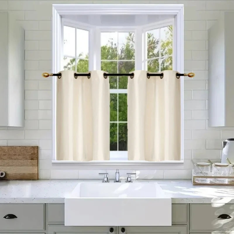 Short Window Curtain Set 2-Piece Foam-Backed Grommet Panels for Kitchen & Small Windows