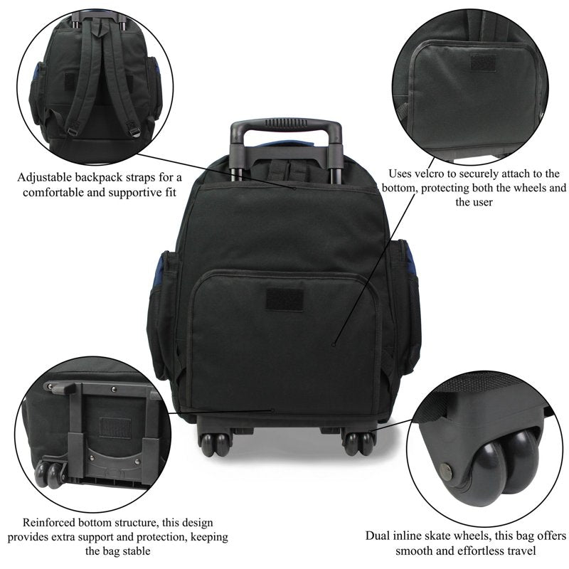 22-Inch Travel Rolling Backpack Airline Approved Durable Carry-On Bag