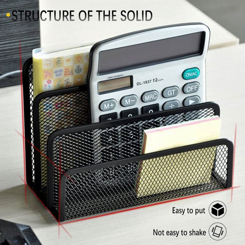Desktop File Organizer with 3 Compartments - Small Metal Mail Holder for Letters and Documents