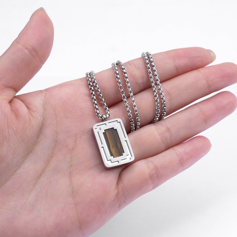 Men's Tiger Eye Pendant Necklace Stainless Steel Natural Gemstone Jewelry