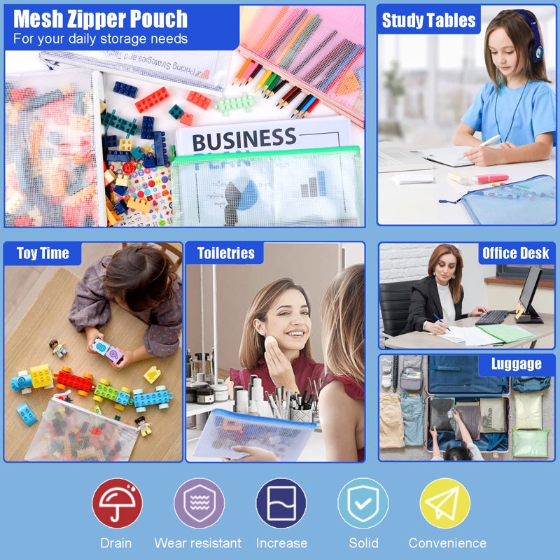 10pcs Mesh Zipper Pouch Bags for Organization - Reusable Storage Bags in Multiple Sizes