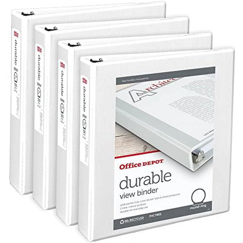 3-Ring View Binder 1.5 Inch Pack of 4 White Durable Office Organizer