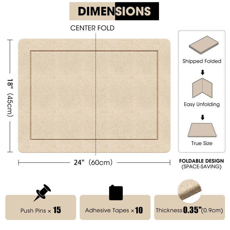Foldable Felt Bulletin Board for Photos & Planning - 24x18 Inch, Oatmeal