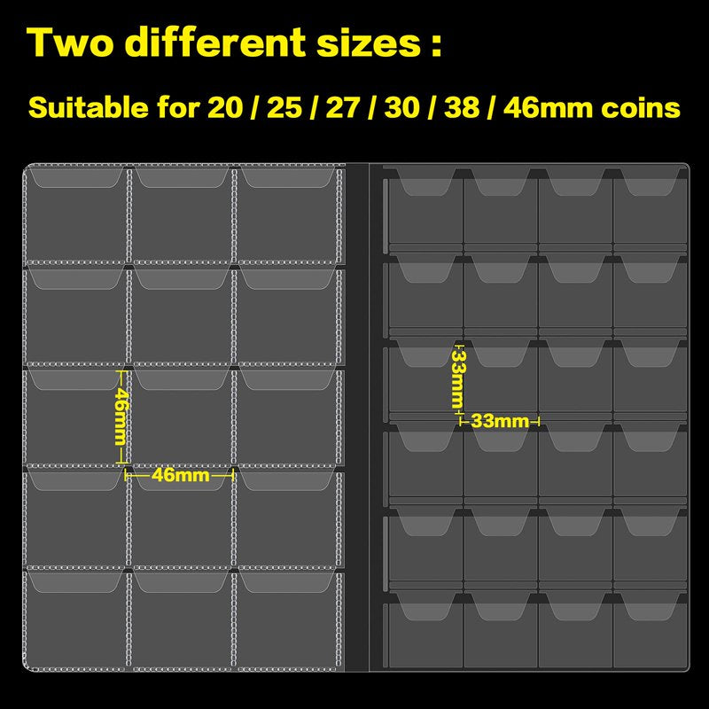 Coin Collection Book Holder Album with 300 Pockets for Collectors - Black/Blue