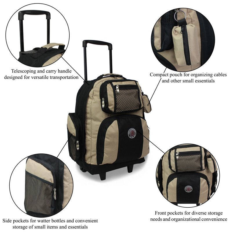 22-Inch Airline Approved Rolling Backpack with Multiple Compartments and Convertible Design
