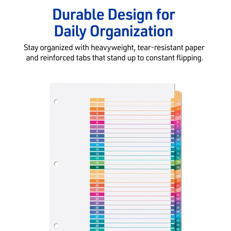 Office Binder Dividers with Tabs and Printable Table of Contents - 6 Sets of 31